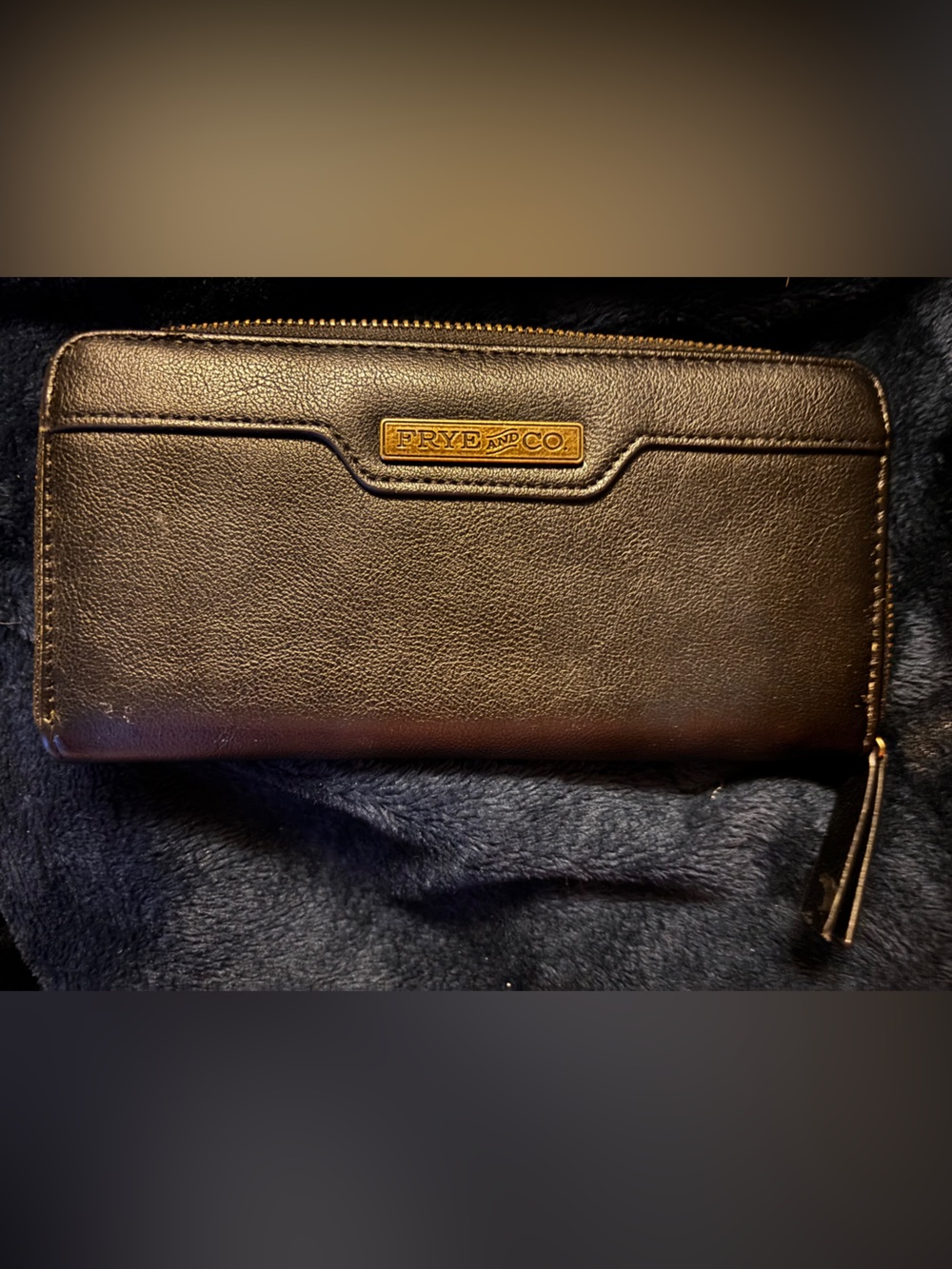 Frye Brown Zip-Around Leather Wallet with Brass Logo